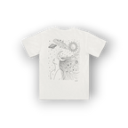 Original Saige Hilh Design of the universe escaping out of a womans mind on the back of a white tshirt