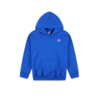 A bright blue pullover hoodie with a small pink 'SH' logo on the left chest, displayed on a clean white background.
