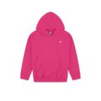 A bright pink pullover hoodie with a small white embroidered 'SH' logo on the left chest, displayed against a solid white background.