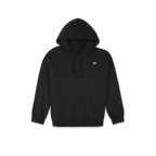 A black pullover hoodie with a small pink embroidered 'SH' logo on the left chest, displayed on a clean white background.