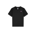 A black short-sleeve crewneck t-shirt with a small pink embroidered 'SH' logo on the left chest, displayed flat against a solid white background.