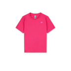 A bright pink short-sleeve crewneck t-shirt with a small white 'SH' logo on the left chest, displayed flat against a solid white background.