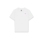 A white short-sleeve crewneck t-shirt with a small pink 'SH' logo on the left chest, displayed flat against a solid white background.