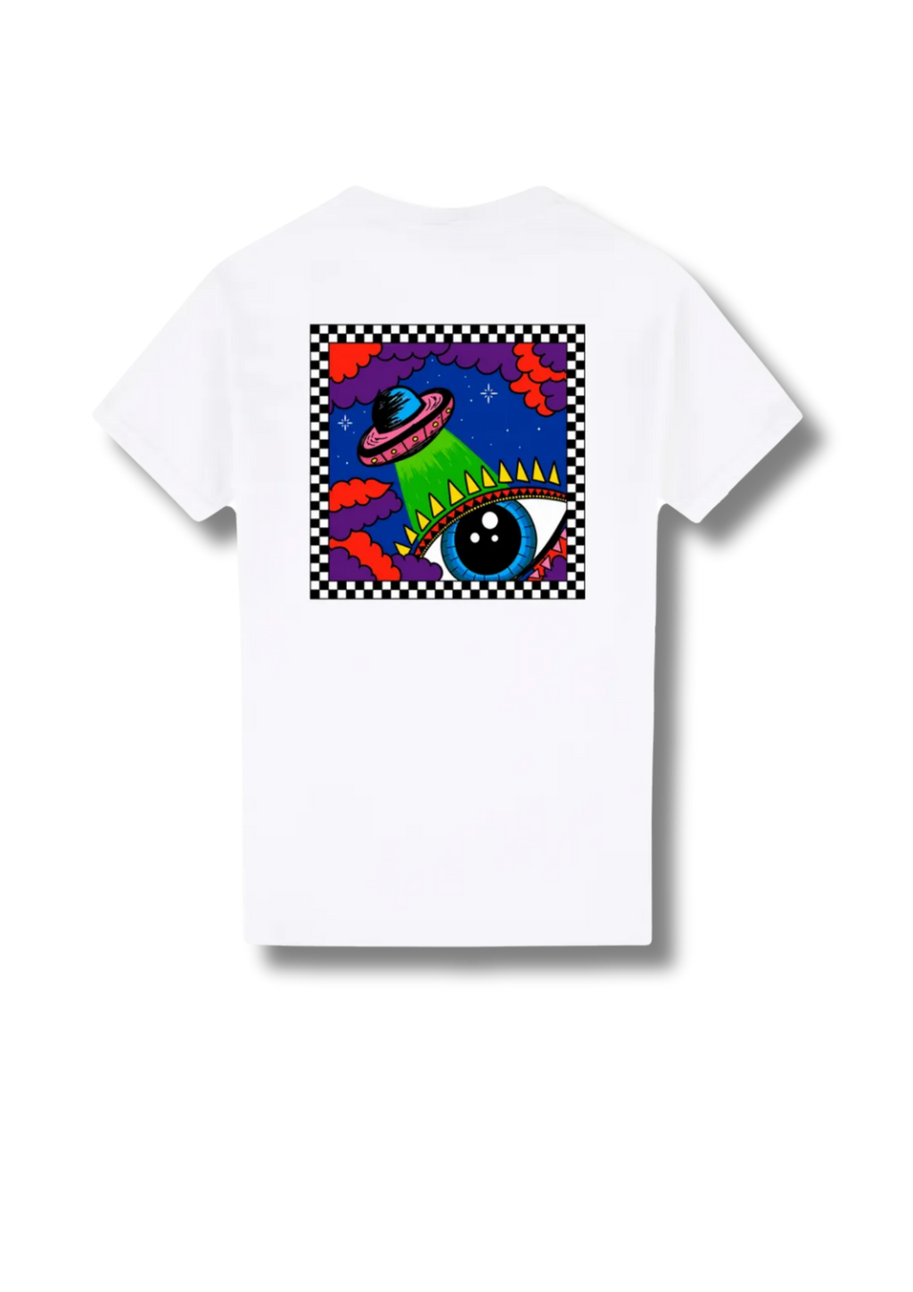 Adult graphic tee featuring the Out Of This World space-themed artwork with colourful planets, stars and cosmic illustrations.