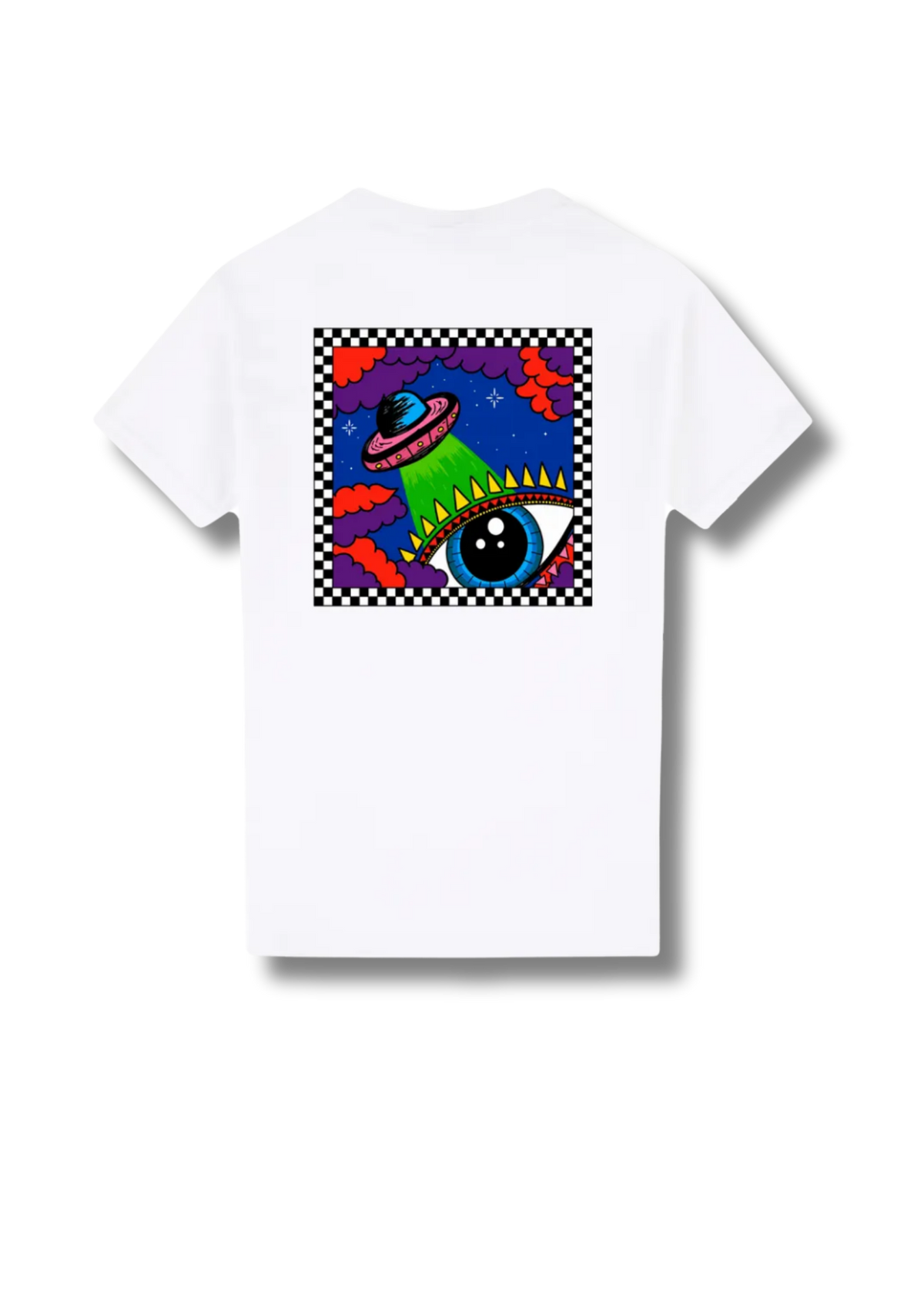 Adult graphic tee featuring the Out Of This World space-themed artwork with colourful planets, stars and cosmic illustrations.
