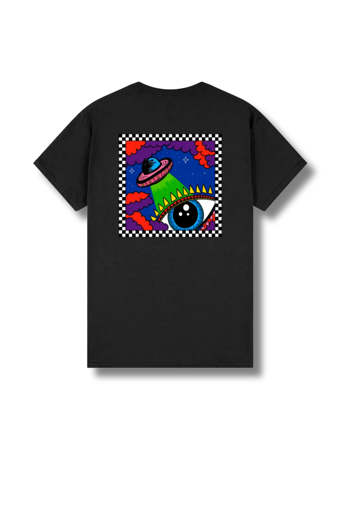 Adult graphic tee featuring the Out Of This World space-themed artwork with colourful planets, stars and cosmic illustrations.