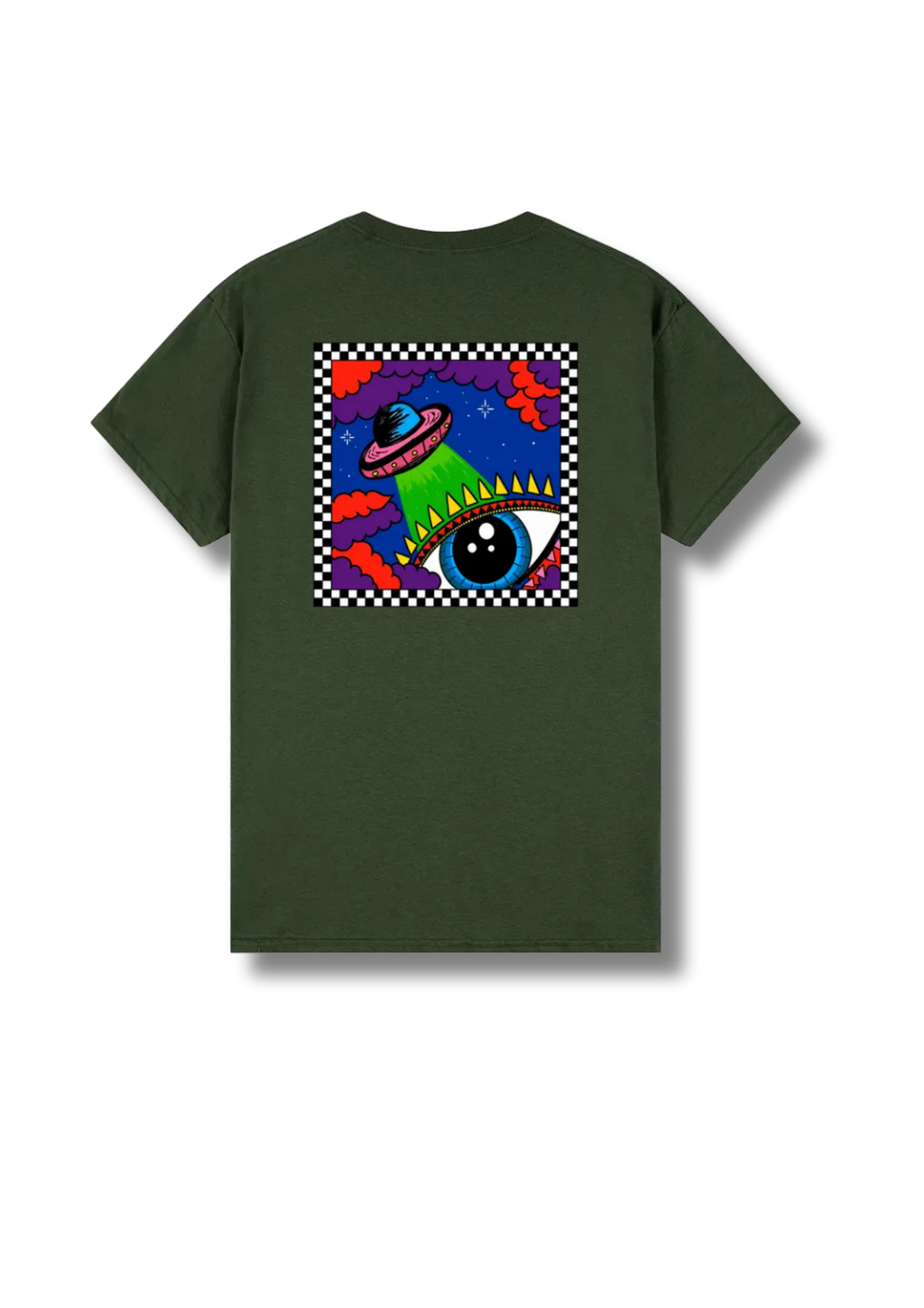 Adult graphic tee featuring the Out Of This World space-themed artwork with colourful planets, stars and cosmic illustrations.