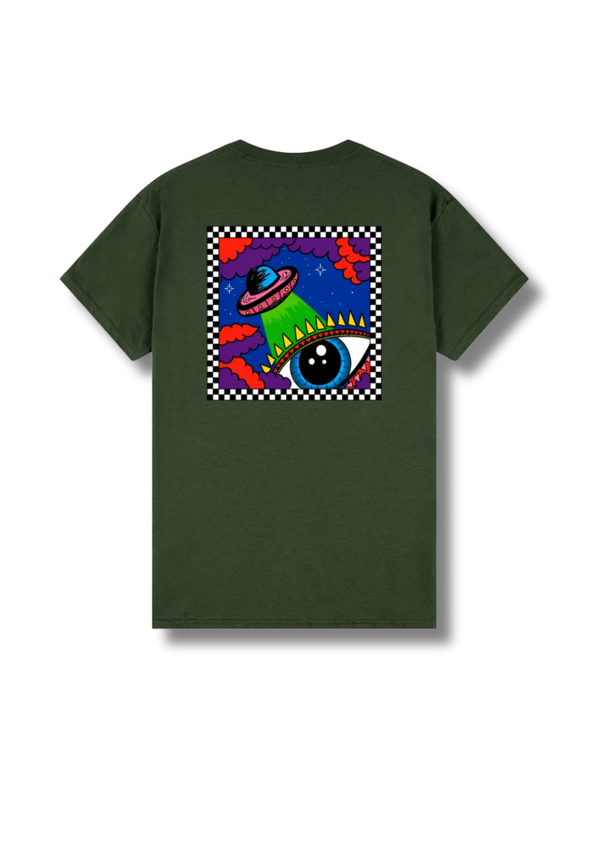 Adult graphic tee featuring the Out Of This World space-themed artwork with colourful planets, stars and cosmic illustrations.