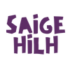 Purple text 'SAIGE HILH' on a white background