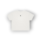 A white short-sleeve crop top t-shirt with a small pink heart and flower graphic on the upper chest, displayed against a clean white background with a soft drop shadow.